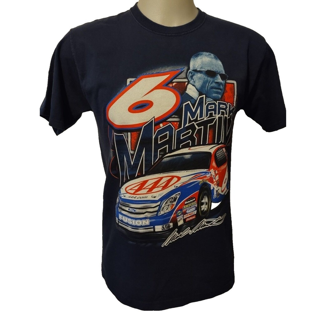 Mark Martin #6 Nascar Graphic T-Shirt‎ Men's Size Medium Roush Racing Blue Tee